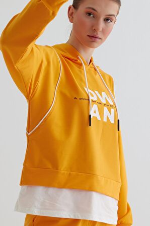 Oranj Kapüşonlu Sweatshirt Düz Jogger Takım SS23TK4697OR